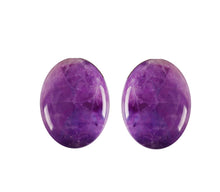 Încărcați imaginea în Galerie, Bijuterii Set de Cercei Butoni Huggy Cabochon Oval din Piatra Semi-Pretioasa Ametist Mov Purple 12x15 mm Pietre semipretioase