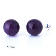 Încărcați imaginea în Galerie, Cercei Butoni Rotunzi din Piatra Semi-Pretioasa Ametist Purple 6 mm cadou doamne femei pietre semipretioase