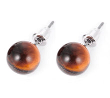 Încărcați imaginea în Galerie, Cercei Butoni Rotunzi Bila Margele din Piatra Semi-Pretioasa Cabochon Ochi de Tigru Maro 6 mm cadou doamne femei ziua mamei