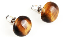 Încărcați imaginea în Galerie, Cercei Butoni Aplatizati Huggy din Piatra Semi-Pretioasa Cabochon Ochi de Tigru 12 mm Bijuterii pietre semipretioase cadou doamne femei