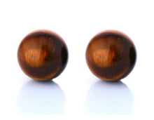 Încărcați imaginea în Galerie, Cercei Butoni Rotunzi Bila Margele din Piatra Semi-Pretioasa Cabochon Ochi de Tigru Maro 10 mm Pietre semipretioase