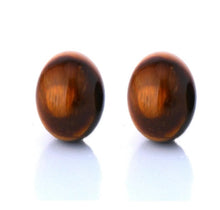 Încărcați imaginea în Galerie, Bijuterii Set de Cercei Butoni Huggy Cabochon Oval din Piatra Semi-Pretioasa Ochi de Tigru 12x15 mm Pietre semipretioase