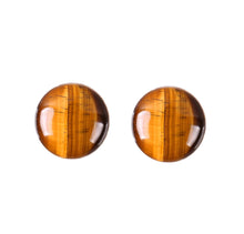 Încărcați imaginea în Galerie, Cercei Butoni Aplatizati Huggy din Piatra Semi-Pretioasa Cabochon Ochi de Tigru 10 mm Bijuterii Pietre semipretioase