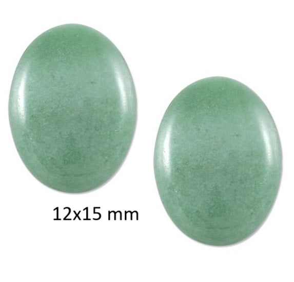 Bijuterii Set de Cercei Butoni Huggy Cabochon Oval din Piatra Semi-Pretioasa Aventurin Verde 12x15 mm