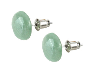 Cercei Butoni Rotunzi Aplatizati Huggy din Piatra Semi-Pretioasa Cabochon Aventurin Verde 12 mm cu surub