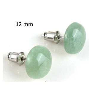 Cercei Butoni Rotunzi Aplatizati Huggy din Piatra Semi-Pretioasa Cabochon Aventurin Verde 12 mm