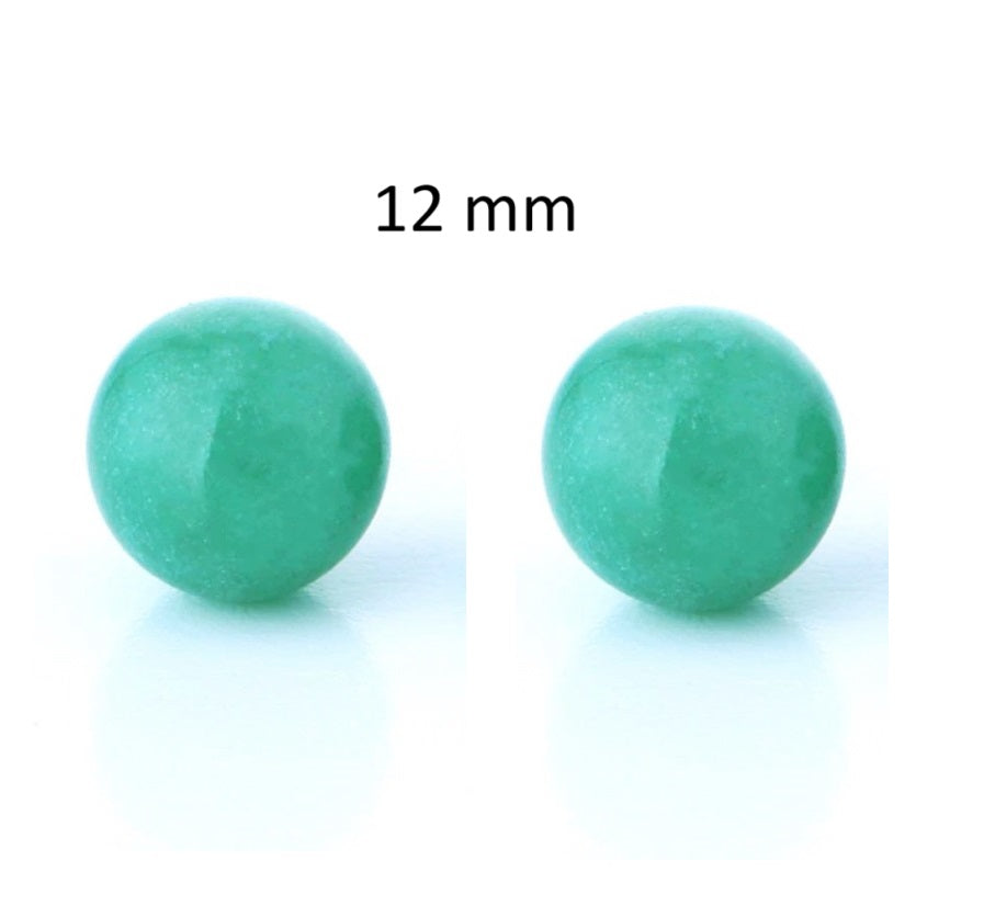 Cercei Butoni Rotunzi Sferici Bila Piatra Semi-Pretioasa Aventurin Verde 12 mm