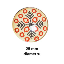 Încărcați imaginea în Galerie, Cabochon din Sticla Transparenta cu Motive Traditionale Taranesti Populare Rotund Stea de Iarna 25 mm&nbsp; Romanesti Traditionala