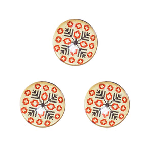 Cabochon din Sticla cu Motive Traditionale Taranesti Populare Rotund Stea de Iarna 25 mm