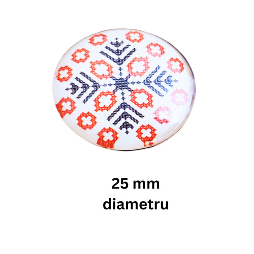 Cabochon din Sticla cu Motive Traditionale Taranesti Populare Rotund Stea de Iarna 25 mm