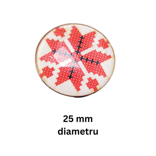 Cabochon din Sticla Transparenta cu Motive Traditionale Taranesti Populare Rotund Fulg Nea 25 mm