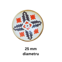 Încărcați imaginea în Galerie, Cabochon din Sticla Transparenta cu Motive Traditionale Taranesti Populare Rotund Cruce X Rosu-Negru 25 mm