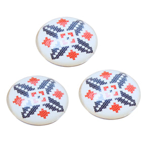 Cabochon din Sticla Transparenta cu Motive Traditionale Taranesti Populare Rotund Cruce X Rosu-Negru 25 mm Romanesti etnice Traditional