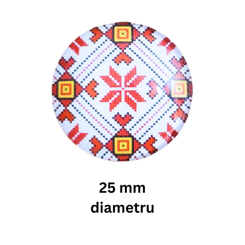 Cabochon din Sticla Transparenta cu Motive Traditionale Taranesti Populare Rotund Fulg Zapada 25 mm Bijuterii