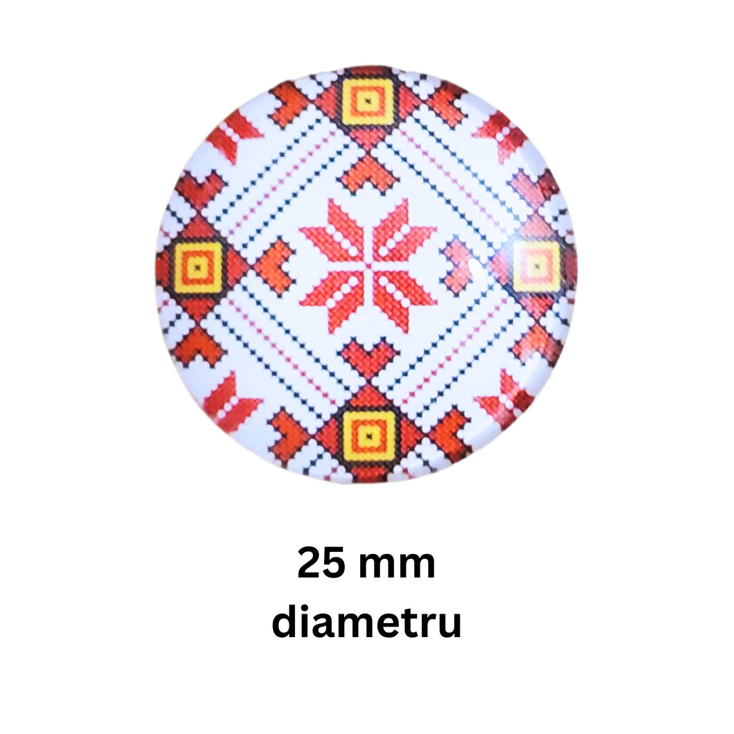 Cabochon din Sticla Transparenta cu Motive Traditionale Taranesti Populare Rotund Fulg Zapada 25 mm Bijuterii