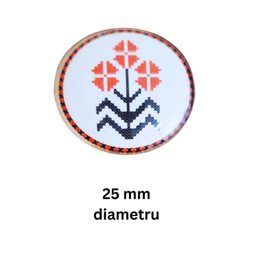Cabochon din Sticla Transparenta cu Motive Traditionale Taranesti Populare Rotund Trifoi cu 4 Foi 25 mm