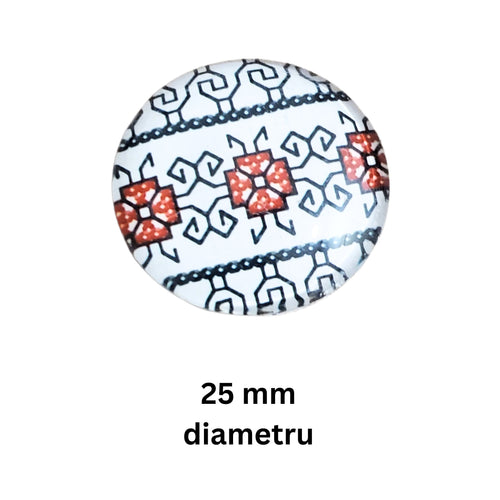 Cabochon din Sticla Transparenta cu Motive Traditionale Taranesti Populare Rotund Broderie de Ie 25 mm