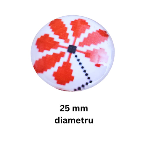Cabochon din Sticla Transparenta cu Motive Traditionale Taranesti Populare Rotund Floare Margareta 25 mm