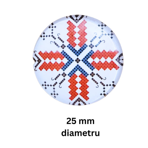 Cabochon din Sticla Transparenta cu Motive Traditionale Taranesti Populare Rotund Cruce X 25 mm