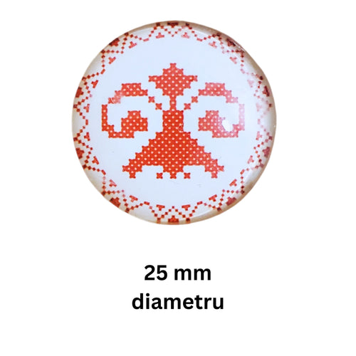 Cabochon din Sticla Transparenta cu Motive Traditionale Taranesti Populare Rotund Tarancuta 25 mm pentru Bijuterii