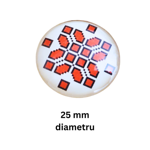 Cabochon din Sticla Transparenta cu Motive Traditionale Taranesti Populare Rotund Romb Cruce X 25 mm