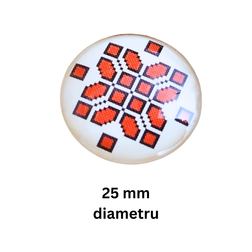 Cabochon din Sticla Transparenta cu Motive Traditionale Taranesti Populare Rotund Romb Cruce X 25 mm