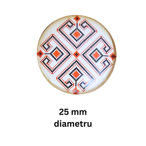 Cabochon din Sticla Transparenta cu Motive Traditionale Taranesti Populare Rotund Inima 25 mm
