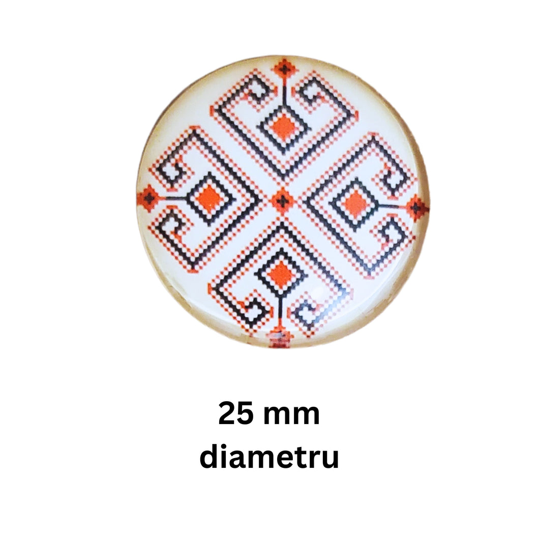 Cabochon din Sticla Transparenta cu Motive Traditionale Taranesti Populare Rotund Inima 25 mm