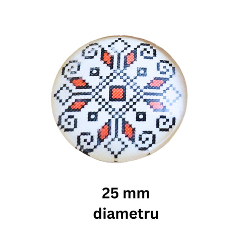 Cabochon din Sticla Transparenta cu Motive Traditionale Taranesti Populare Rotund Fluturi 25 mm Romanesti