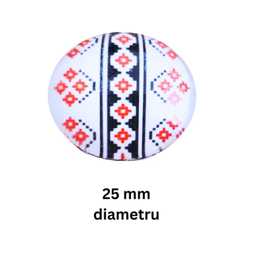 Cabochon din Sticla Transparenta cu Motive Traditionale Taranesti Populare Rotund Ie Camasa Barbateasca 25 mm