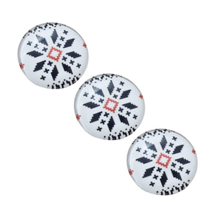 Cabochon din Sticla Transparenta cu Motive Traditionale Taranesti Populare Rotund Fulg de Nea Negru 25 mm Romanesti Traditionala