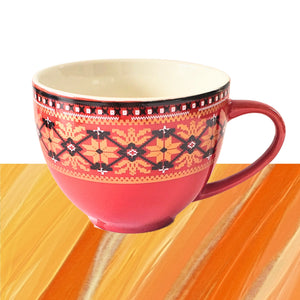 Set 3 Cani cu Motive Traditionale Taranesti Populare Romanesti din Ceramica Broderie Camasa Taraneasca 7x8x8 cm 240 ml Romaneasca Rosii Etnice