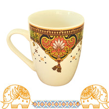 Încărcați imaginea în Galerie, Cana de Apa din din Ceramica Portelanata cu Motive Indiene Mandala Verde-Auriu 260 ml Bohemian Etnic