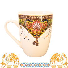Încărcați imaginea în Galerie, Cana de Apa din din Ceramica Portelanata cu Motive Indiene Mandala Verde-Auriu 260 ml India Indian