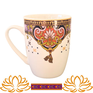 Cana de Apa din din Ceramica Portelanata cu Motive Indiene Mandala Mov-Auriu 260 ml stil boem etnic
