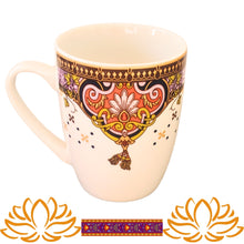 Încărcați imaginea în Galerie, Cana de Apa din din Ceramica Portelanata cu Motive Indiene Mandala Mov-Auriu 260 ml stil indian