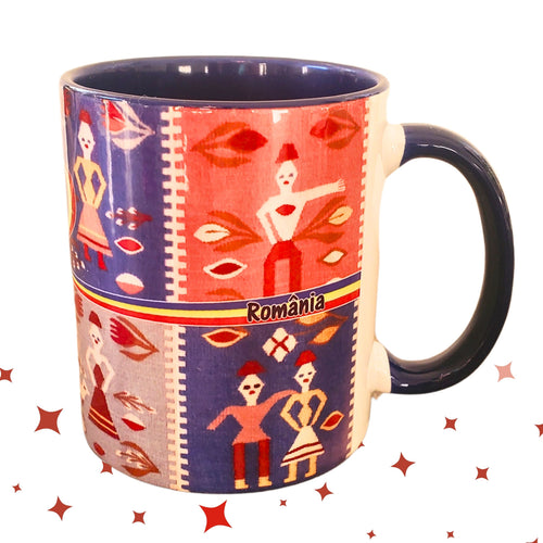 Cana de Apa Ceramica Motive Traditionale Taranesti Populare Romanesti Romania Covor Tesut Taranesc 330 ml Portelan