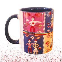 Încărcați imaginea în Galerie, Cana de Apa Ceramica Motive Traditionale Taranesti Populare Romanesti Romania Covor Tesut Taranesc 330 ml Populara Albastra