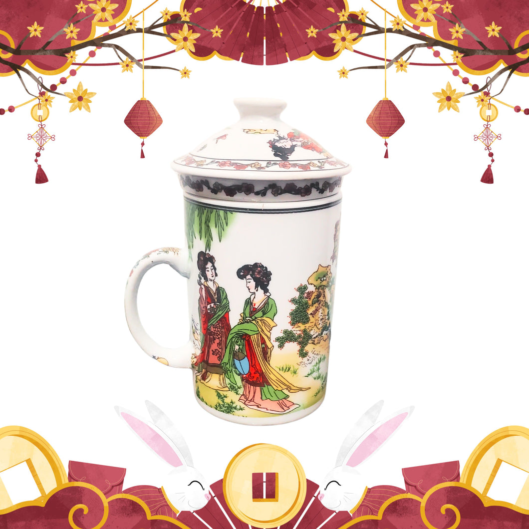 Cana de Ceai din Ceramica Portelanata cu Infuzor Sita si Capac China Fine Porcelain Gheisa Garden