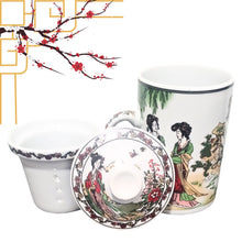 Încărcați imaginea în Galerie, Cana de Ceai cu Infuzor Sita si Capac din Ceramica Portelanata China Fine Porcelain Gheisa Garden
