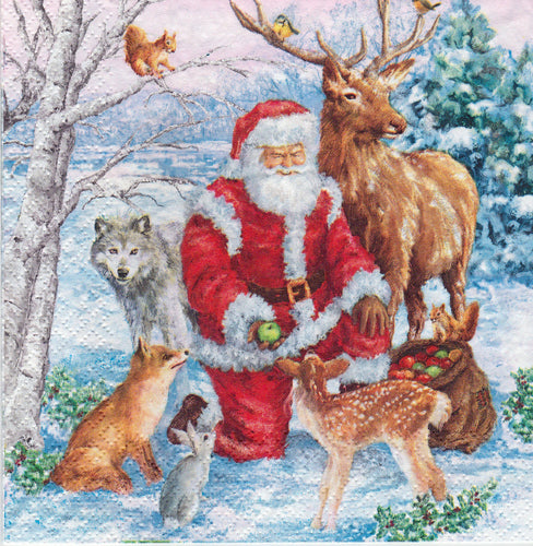 Servetel de Colectie Craciun pentru Tehnica Decoupage Colectionari Animalutele Padurii Primesc Mere 33x33 cm