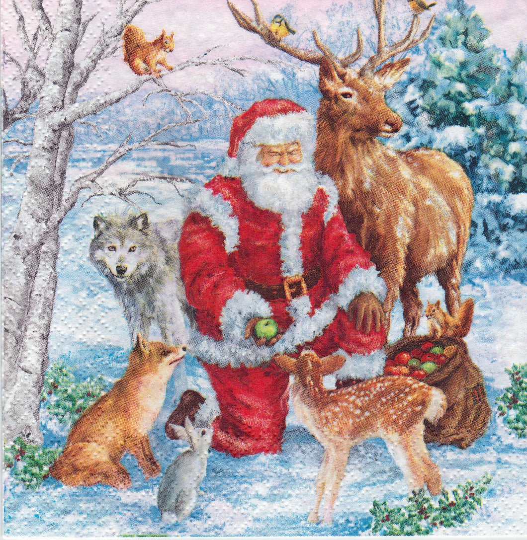 Servetel de Colectie Craciun pentru Tehnica Decoupage Colectionari Animalutele Padurii Primesc Mere 33x33 cm