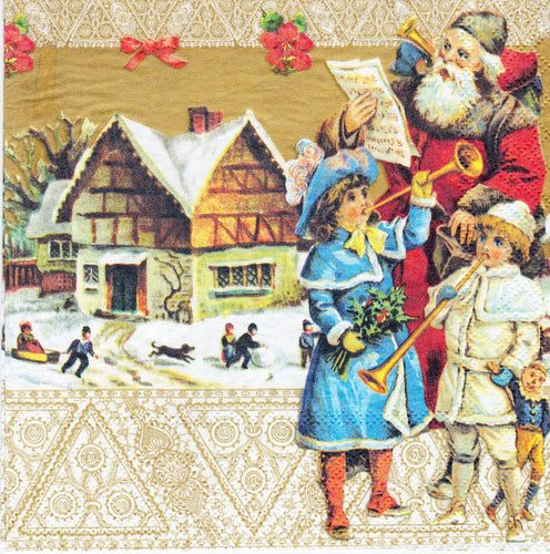 Servetel de Colectie Craciun pentru Tehnica Decoupage Colectionari Corului Satului Colinda cu Mosul 33x33 cm