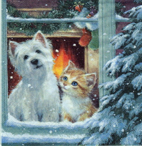 Servetel de Colectie Craciun pentru Tehnica Decoupage Colectionari Cezar si Miau 33x33 cm