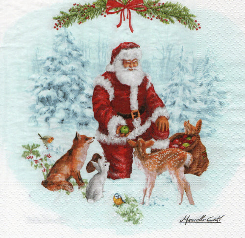Servetel de Colectie Craciun pentru Tehnica Decoupage Colectionari Animalutele Padurii Primesc Mere 33x33 cm