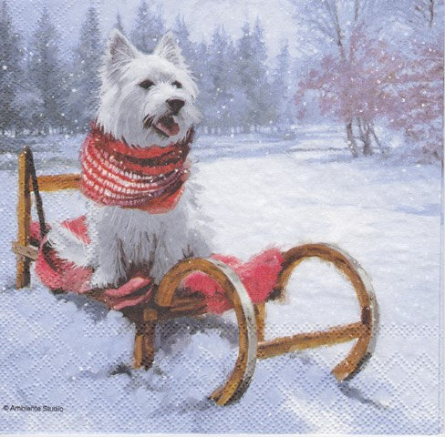 Servetel de Colectie Craciun pentru Tehnica Decoupage Colectionari Catelul Cezar pe Sanie 33x33 cm