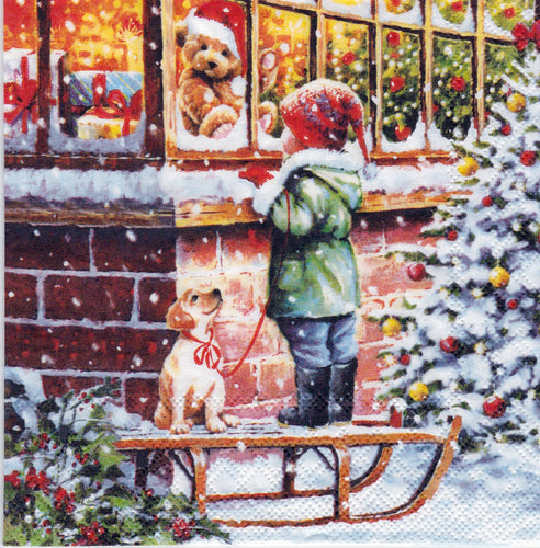 Servetel de Colectie Craciun pentru Tehnica Decoupage Colectionari Vitrina de Jucarii a Catelului 33x33 cm