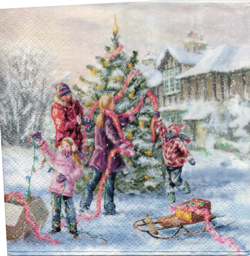 Servetel de Colectie Craciun Familia Impodobese  Bradul 33.00X33.00 cm