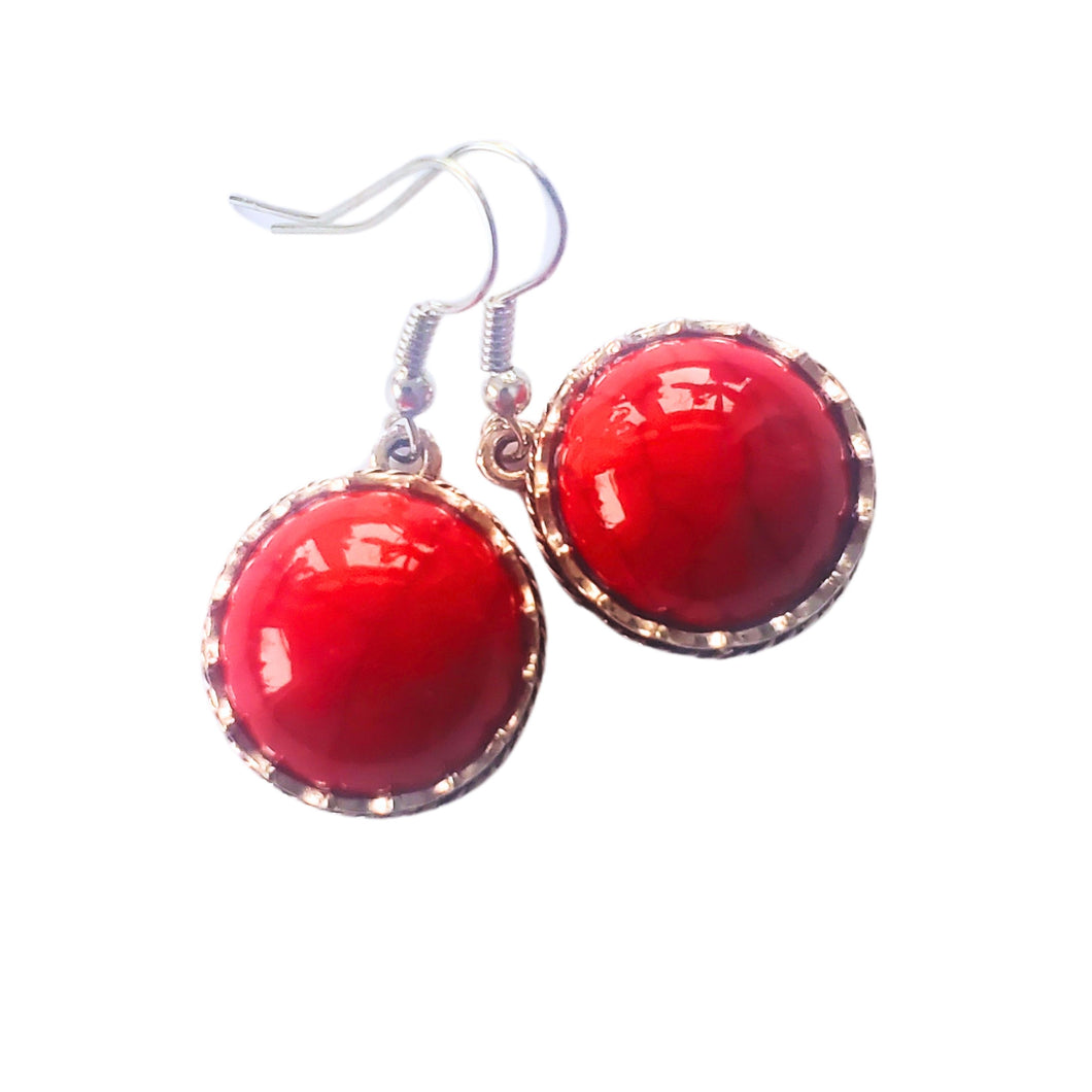 Bijuterii Set de Cercei Atarnatori Cabochon Rotund din Piatra Semipretioasa Turcoaz Rosu Round