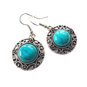 Bijuterii Set de Cercei Atarnatori Cabochon Rotund din Piatra Semipretioasa Turcoaz Albastru Filigran Cadou doamne ziua mamei femeii doamnisoare 20 mm